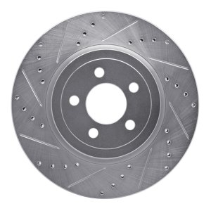 Chrysler 300 Brake Rotor (1) - Front Left - R1 Concepts - Drilled & Slotted - Silver - `05-`23